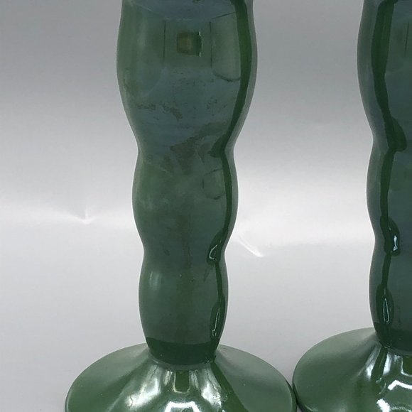 Potter Smith Stoneware set 2 Green Candlesticks - Picture 3 of 7
